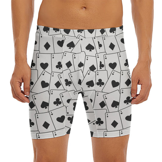 Ace Playing Cards Pattern Print Men's Long Boxer Briefs