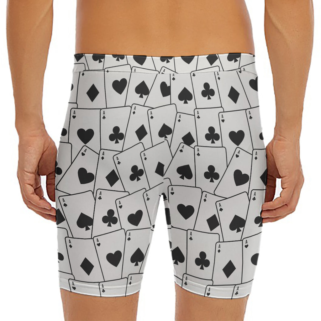 Ace Playing Cards Pattern Print Men's Long Boxer Briefs