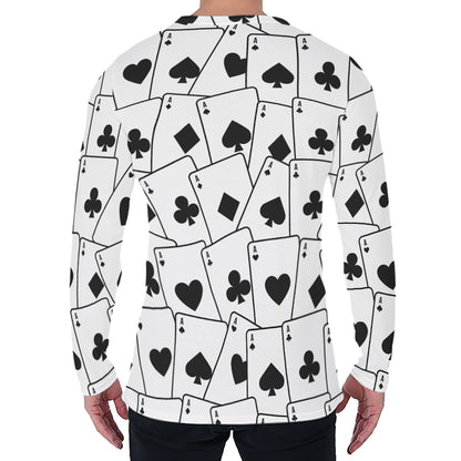 Ace Playing Cards Pattern Print Men's Long Sleeve T-Shirt