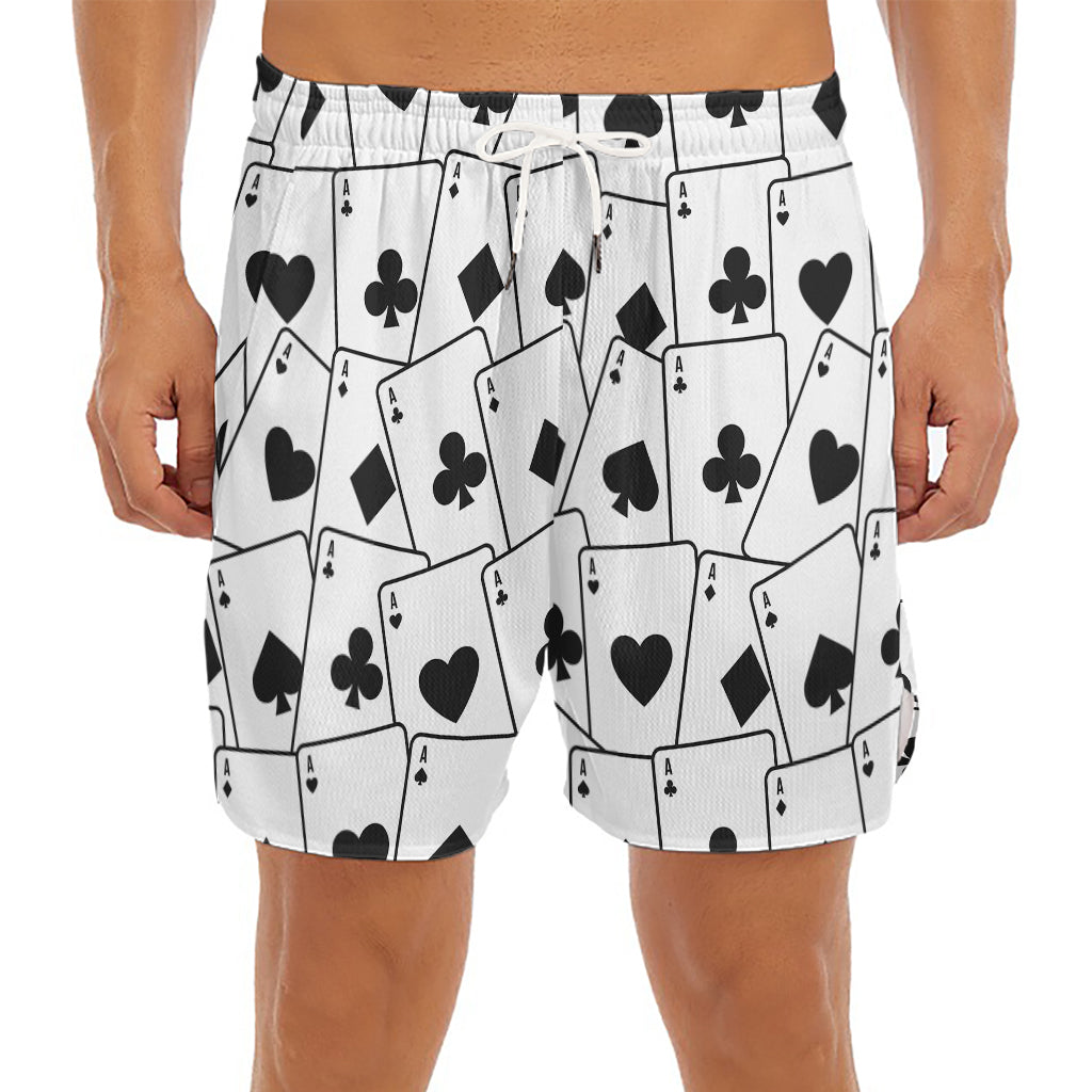 Ace Playing Cards Pattern Print Men's Split Running Shorts