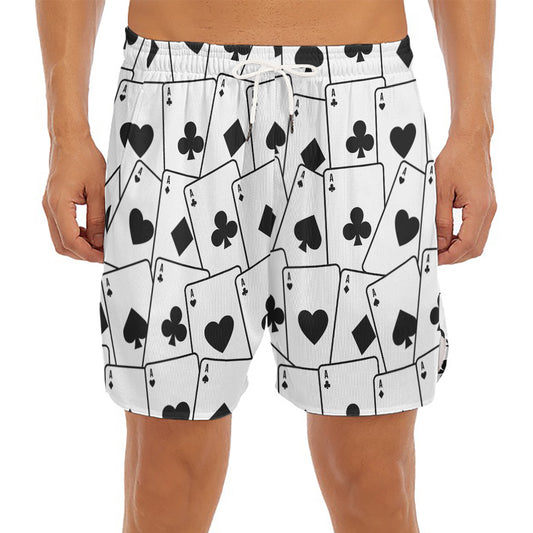 Ace Playing Cards Pattern Print Men's Split Running Shorts