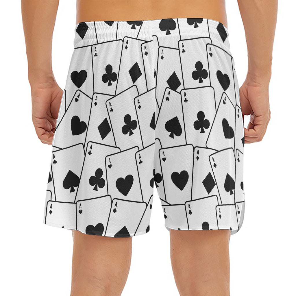 Ace Playing Cards Pattern Print Men's Split Running Shorts