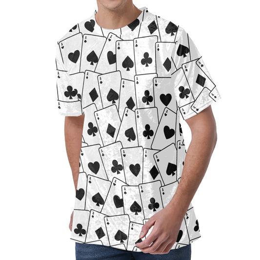 Ace Playing Cards Pattern Print Men's Velvet T-Shirt