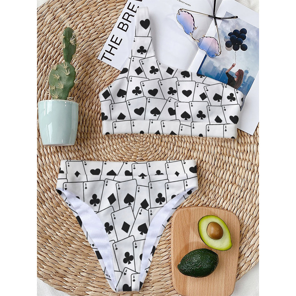 Ace Playing Cards Pattern Print One Shoulder Bikini Top