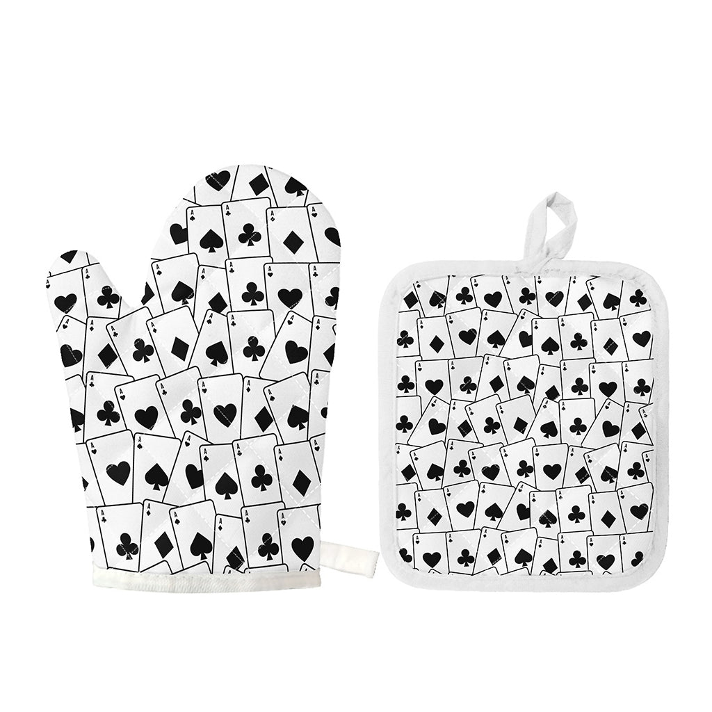 Ace Playing Cards Pattern Print Oven Mitt And Pot Holder Set