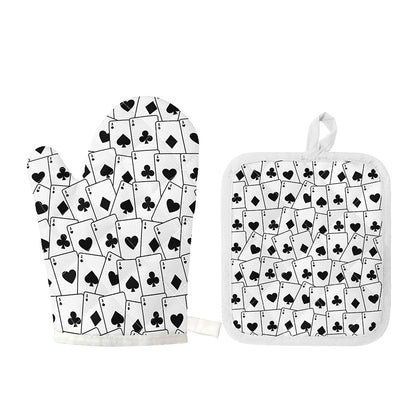 Ace Playing Cards Pattern Print Oven Mitt And Pot Holder Set