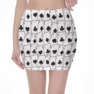 Ace Playing Cards Pattern Print Pencil Mini Skirt