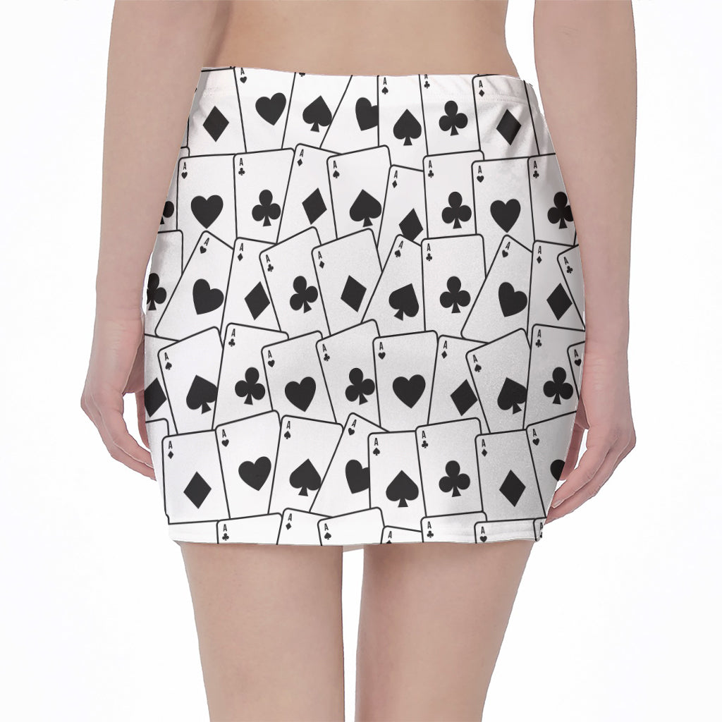 Ace Playing Cards Pattern Print Pencil Mini Skirt