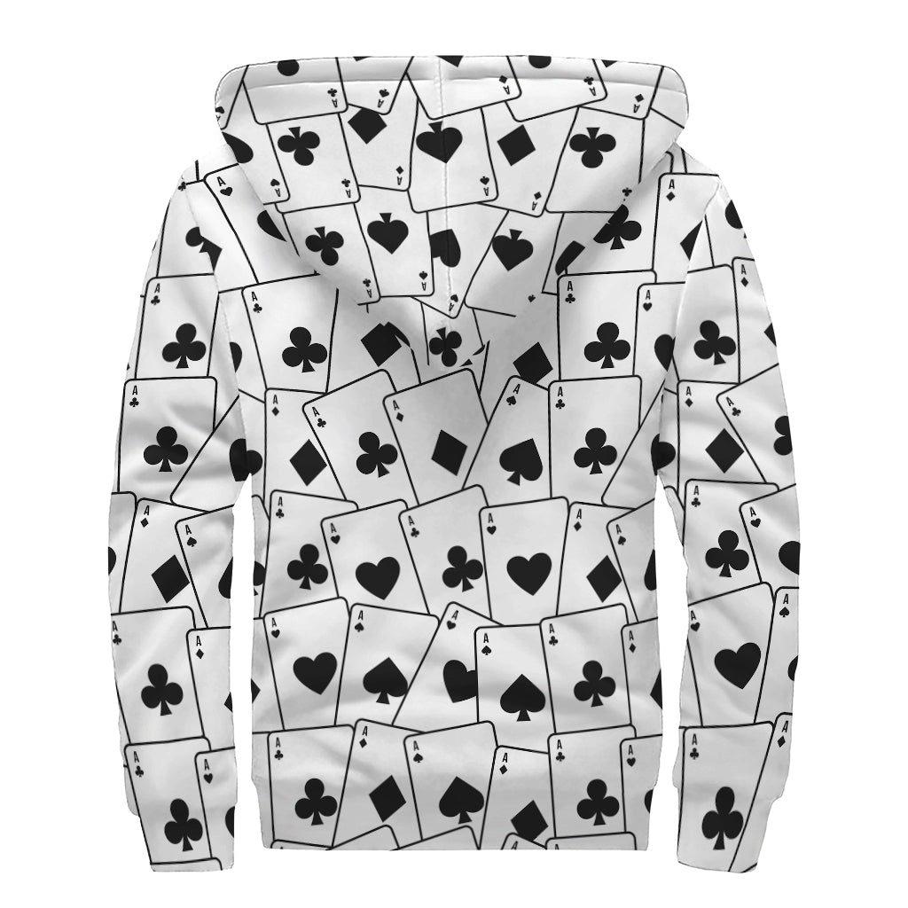 Ace Playing Cards Pattern Print Sherpa Lined Zip Up Hoodie