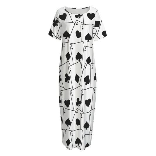 Ace Playing Cards Pattern Print Short Sleeve Long Nightdress
