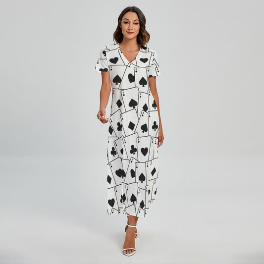 Ace Playing Cards Pattern Print Short Sleeve Maxi Dress