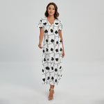 Ace Playing Cards Pattern Print Short Sleeve Maxi Dress