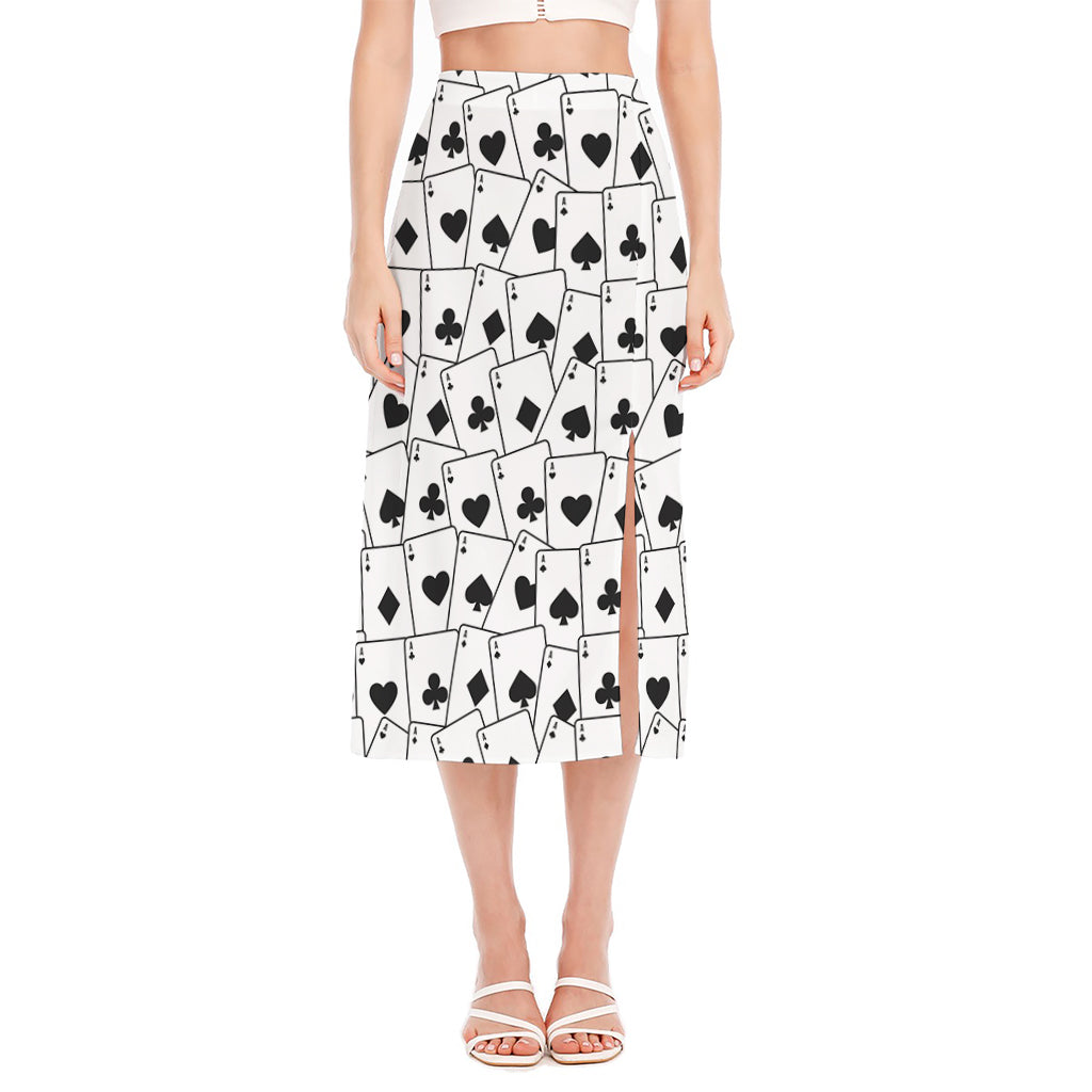 Ace Playing Cards Pattern Print Side Slit Midi Skirt