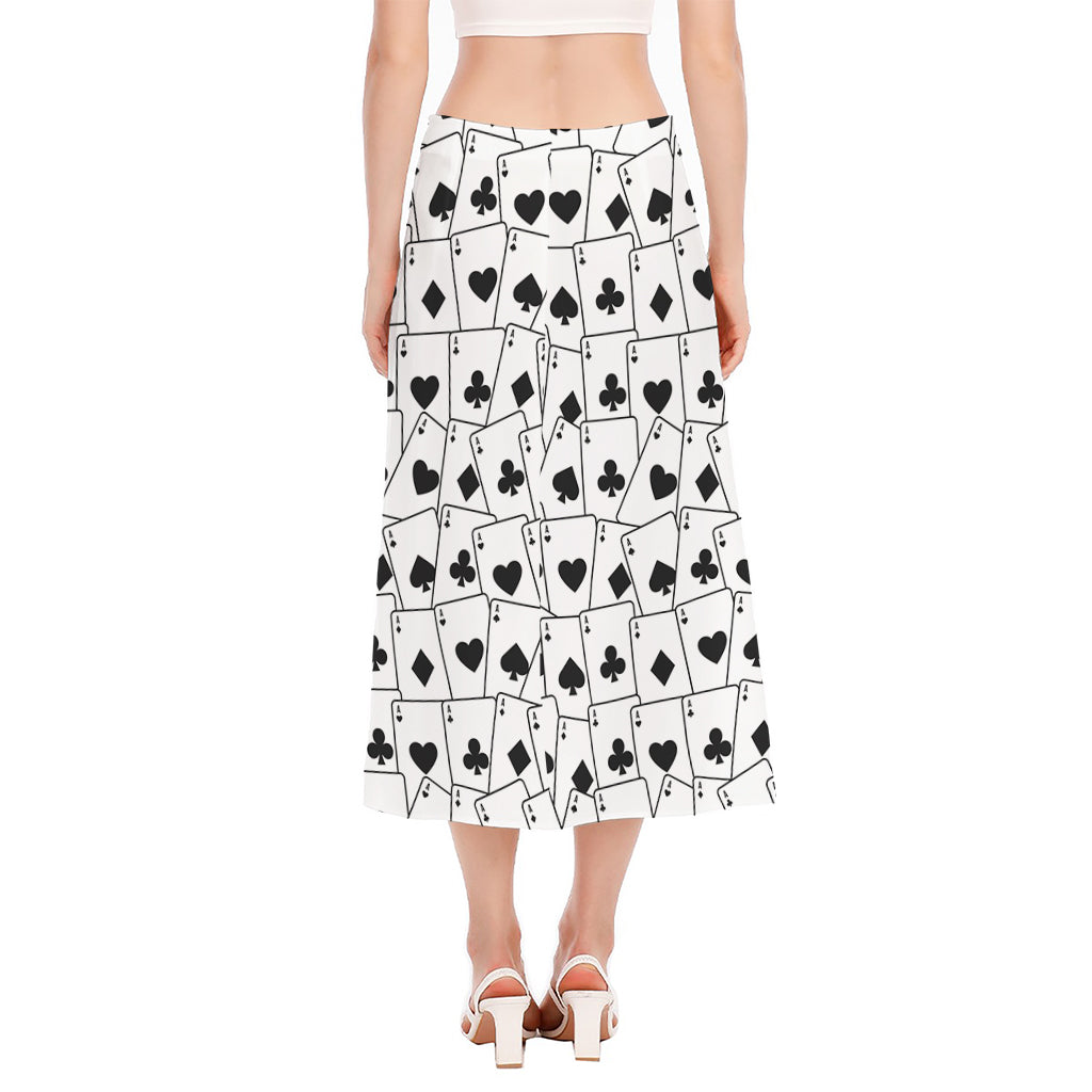 Ace Playing Cards Pattern Print Side Slit Midi Skirt
