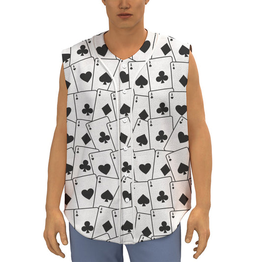 Ace Playing Cards Pattern Print Sleeveless Baseball Jersey