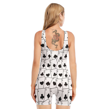 Ace Playing Cards Pattern Print Sleeveless One Piece Swimsuit