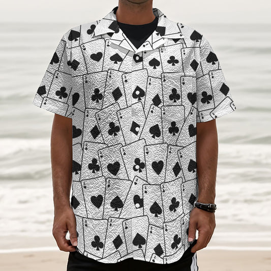 Ace Playing Cards Pattern Print Textured Short Sleeve Shirt