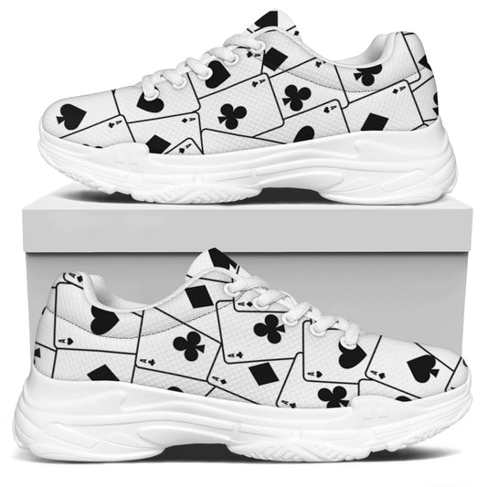 Ace Playing Cards Pattern Print White Chunky Shoes