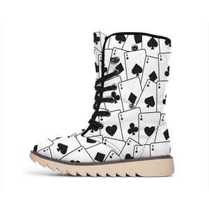 Ace Playing Cards Pattern Print Winter Boots