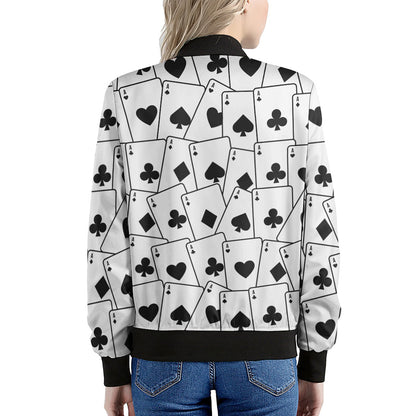 Ace Playing Cards Pattern Print Women's Bomber Jacket