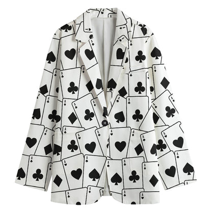 Ace Playing Cards Pattern Print Women's Cotton Blazer