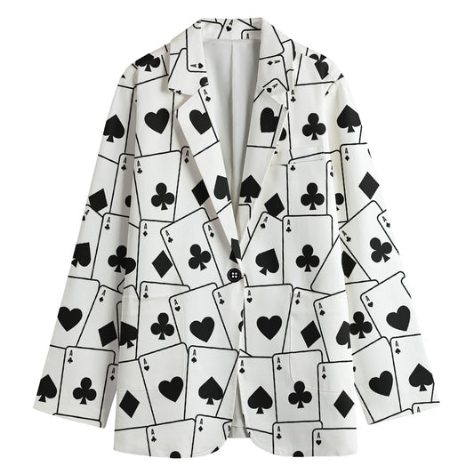 Ace Playing Cards Pattern Print Women's Cotton Blazer
