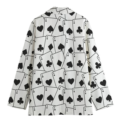 Ace Playing Cards Pattern Print Women's Cotton Blazer