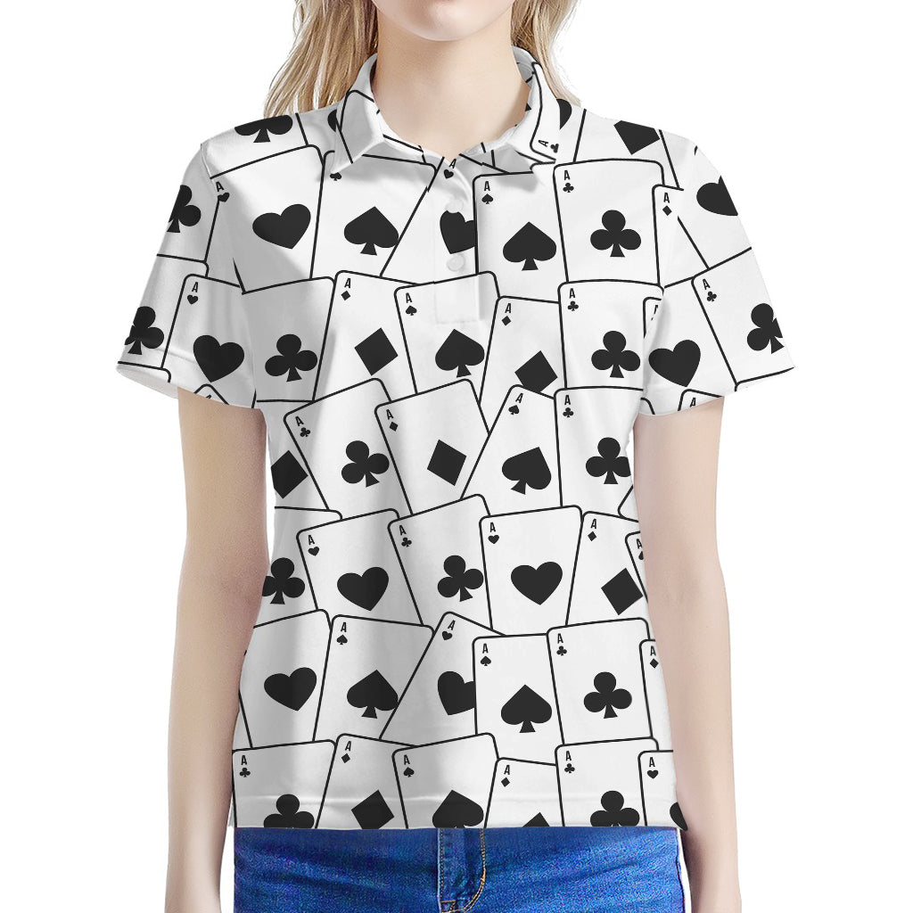 Ace Playing Cards Pattern Print Women's Polo Shirt