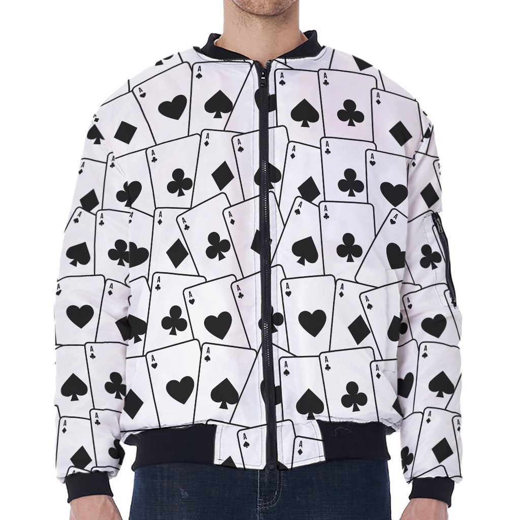 Ace Playing Cards Pattern Print Zip Sleeve Bomber Jacket