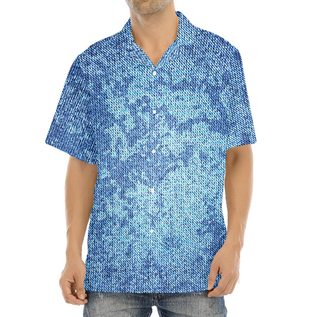 Acid Wash Denim Jeans Pattern Print Aloha Shirt