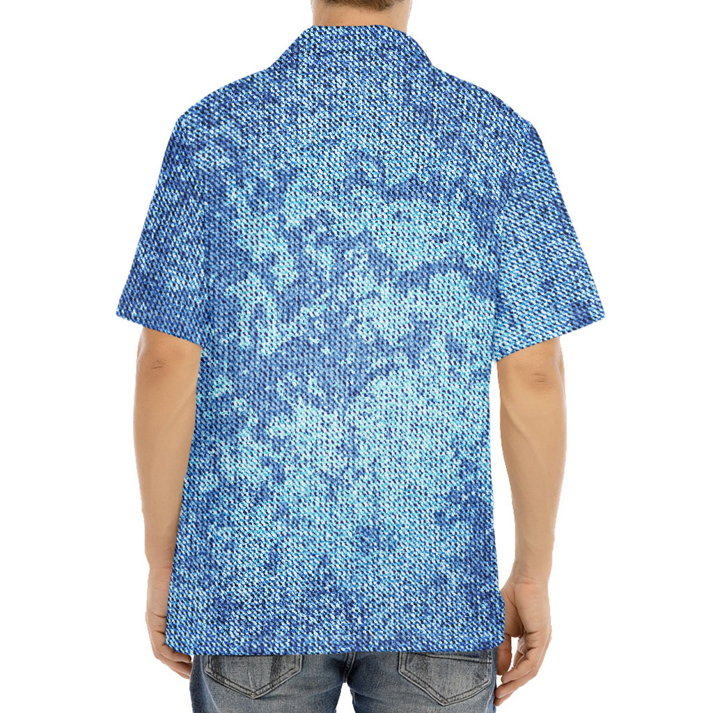 Acid Wash Denim Jeans Pattern Print Aloha Shirt