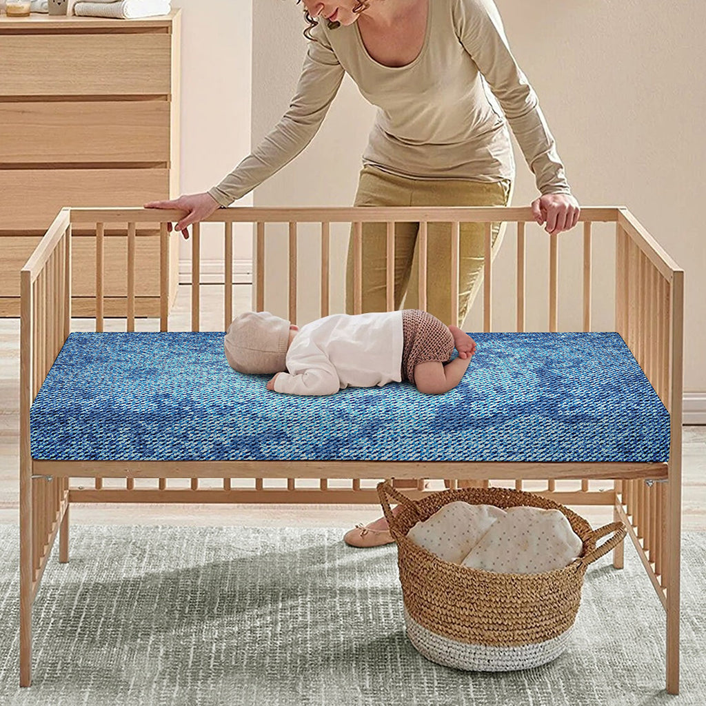 Acid Wash Denim Jeans Pattern Print Baby Crib Sheet