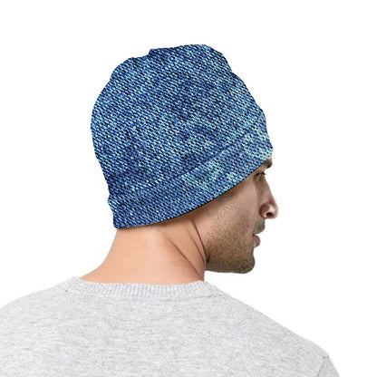 Acid Wash Denim Jeans Pattern Print Beanie