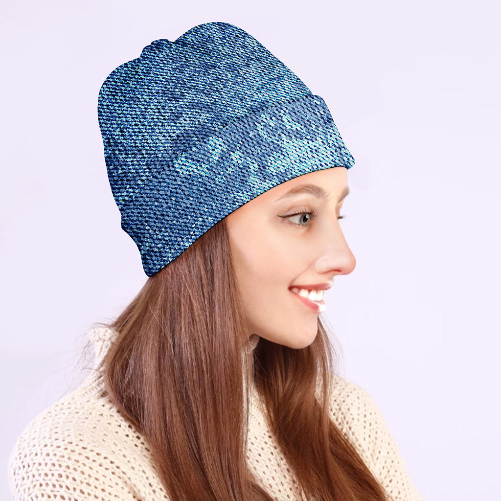 Acid Wash Denim Jeans Pattern Print Beanie