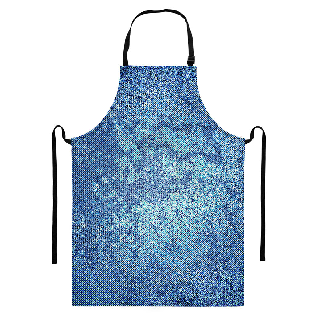 Acid Wash Denim Jeans Pattern Print Bib Apron With Pocket