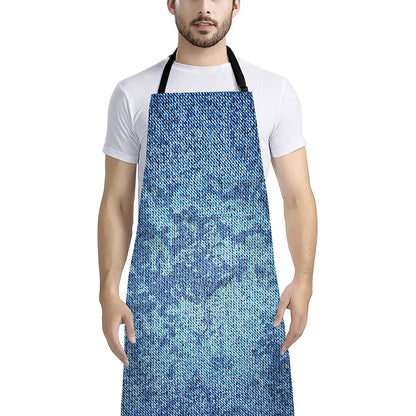 Acid Wash Denim Jeans Pattern Print Bib Apron With Pocket