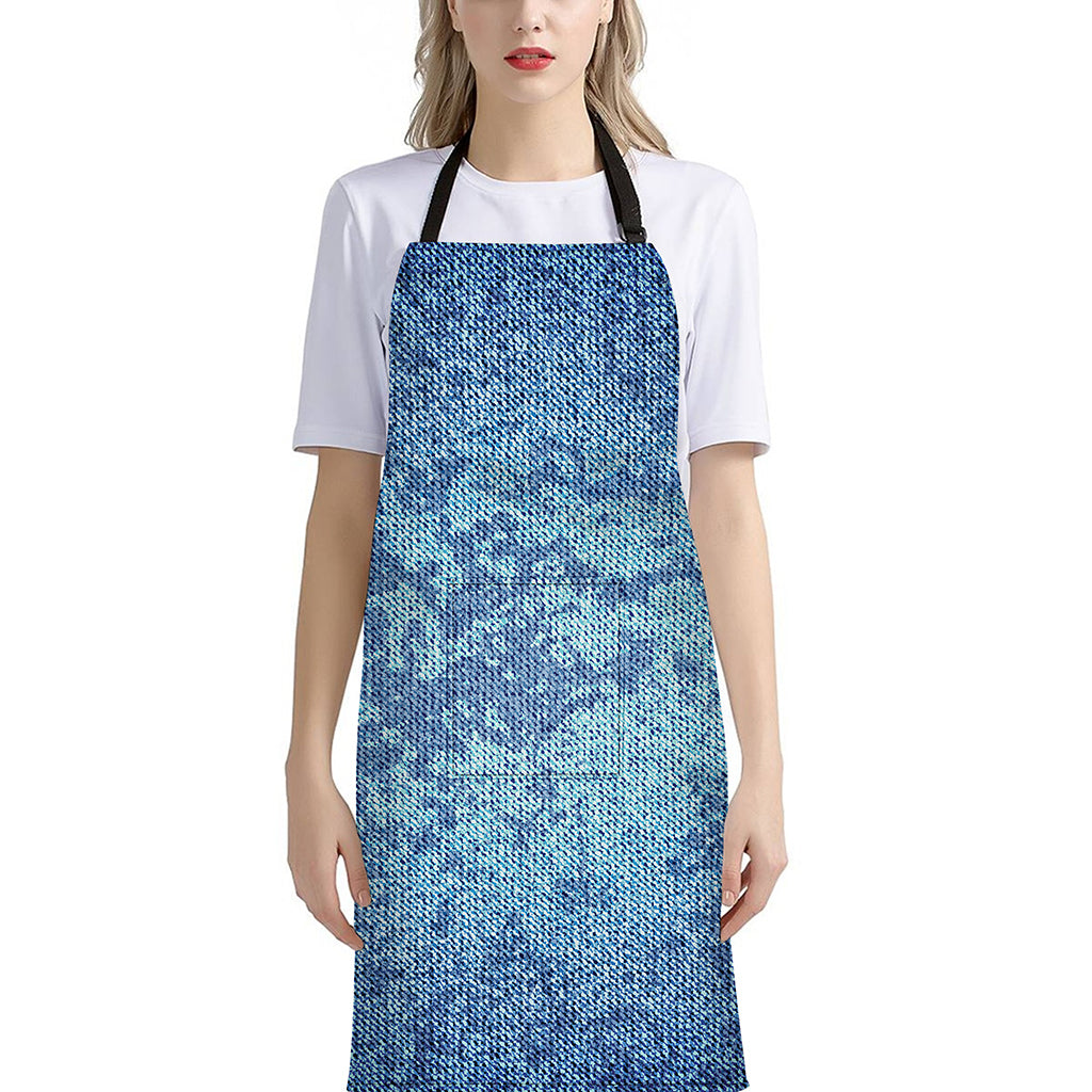 Acid Wash Denim Jeans Pattern Print Bib Apron With Pocket