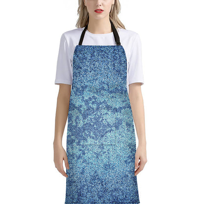 Acid Wash Denim Jeans Pattern Print Bib Apron With Pocket