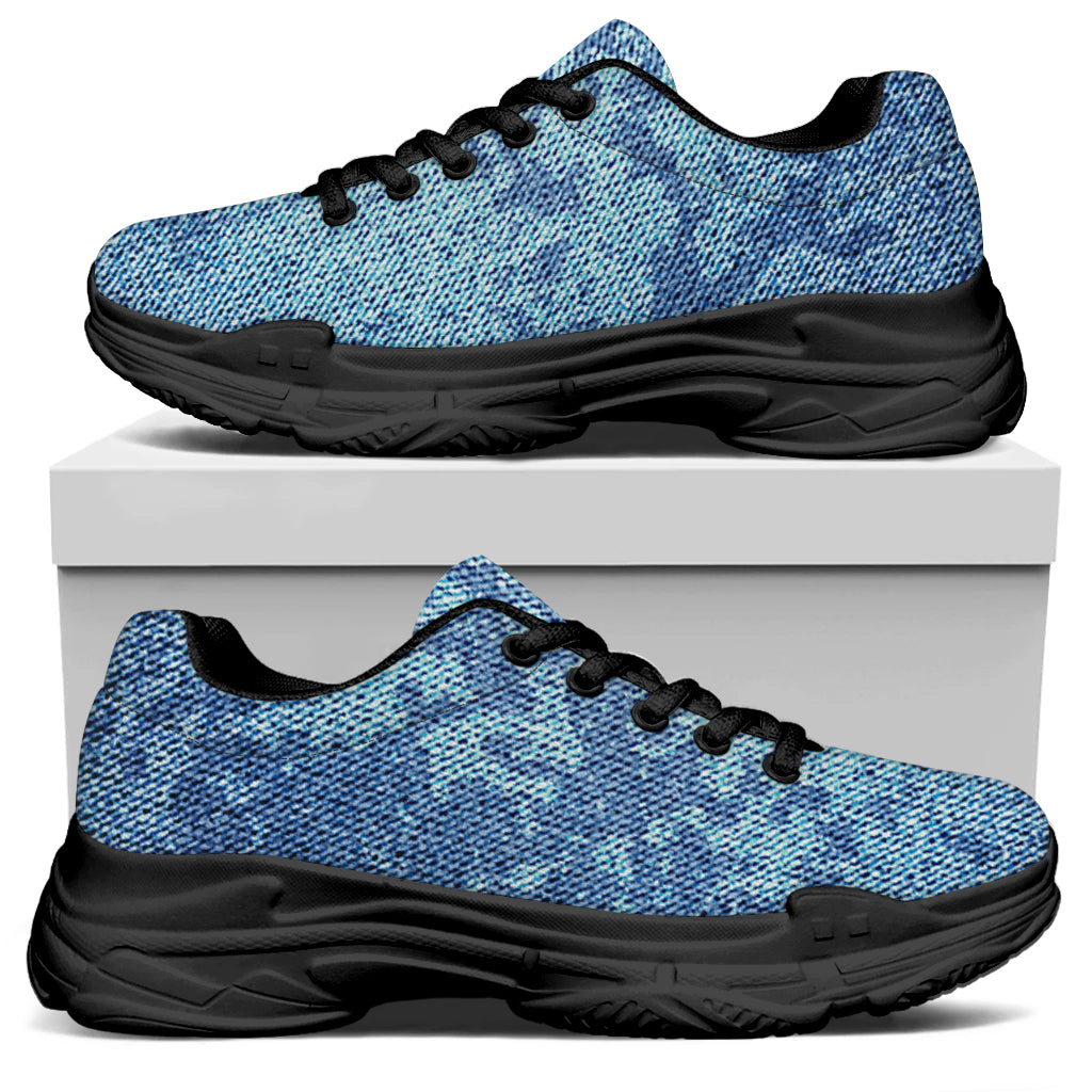 Acid Wash Denim Jeans Pattern Print Black Chunky Shoes