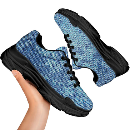 Acid Wash Denim Jeans Pattern Print Black Chunky Shoes
