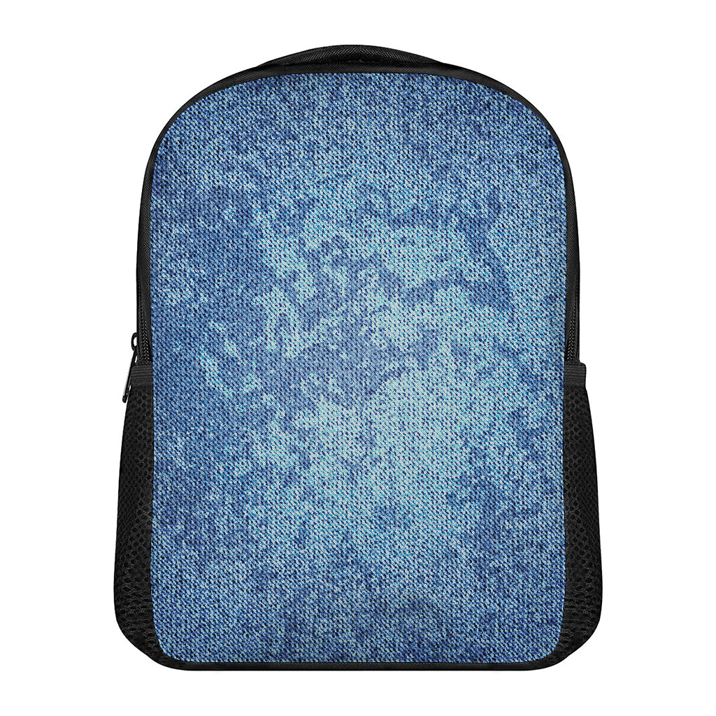 Acid Wash Denim Jeans Pattern Print Casual Backpack