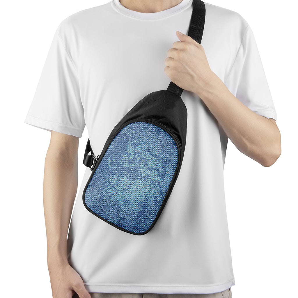 Acid Wash Denim Jeans Pattern Print Chest Bag