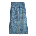 Acid Wash Denim Jeans Pattern Print Cotton Front Slit Maxi Skirt