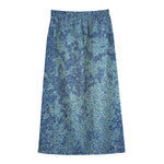 Acid Wash Denim Jeans Pattern Print Cotton Front Slit Maxi Skirt