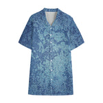 Acid Wash Denim Jeans Pattern Print Cotton Hawaiian Shirt