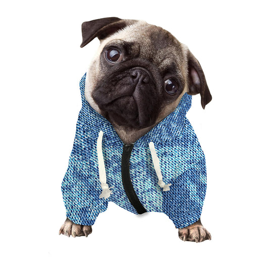 Acid Wash Denim Jeans Pattern Print Dog Zip Up Hoodie