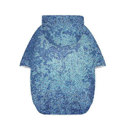 Acid Wash Denim Jeans Pattern Print Dog Zip Up Hoodie