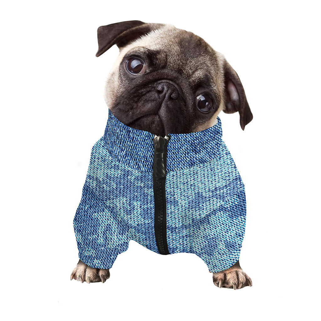 Acid Wash Denim Jeans Pattern Print Dog Zip Up Jacket