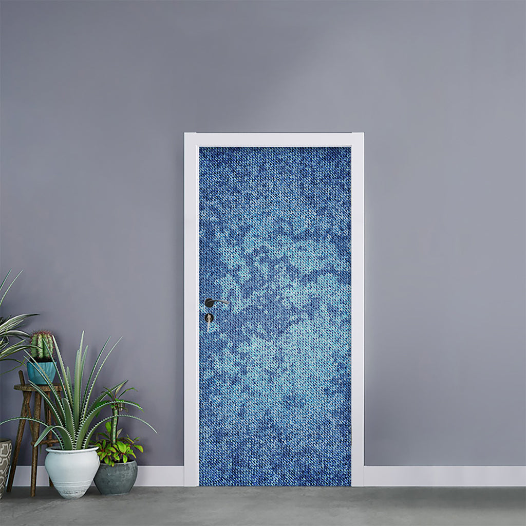 Acid Wash Denim Jeans Pattern Print Door Sticker