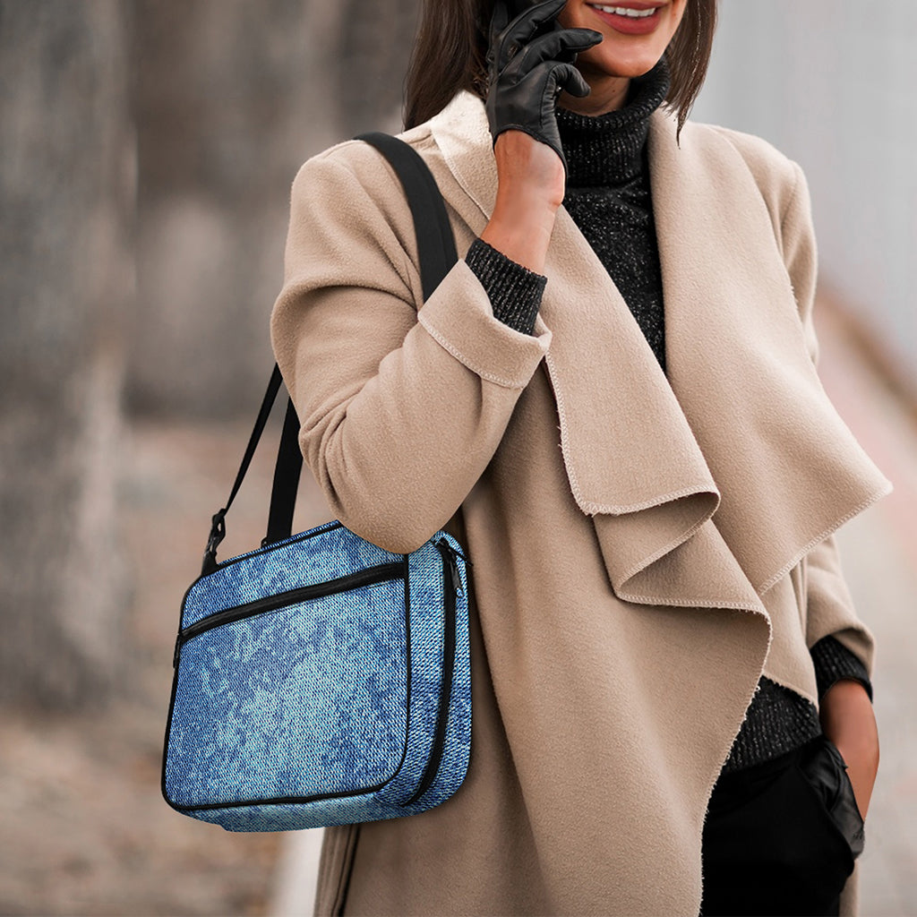 Acid Wash Denim Jeans Pattern Print Double Strap Bible Bag